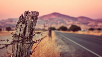 Barbed wire fence with mountain view