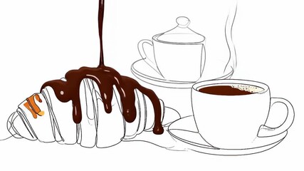 Line art croissant and coffee