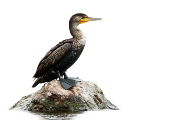Cormorant bird standing on rock isolated on transparent background