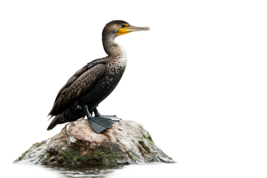 Cormorant bird standing on rock isolated on transparent background - Powered by Adobe