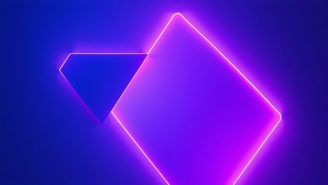 Futuristic composition of glowing geometric shapes in blue and purple gradients.