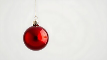 A glossy red ornament suspended against a pure white backdrop, embodying minimalist holiday charm.