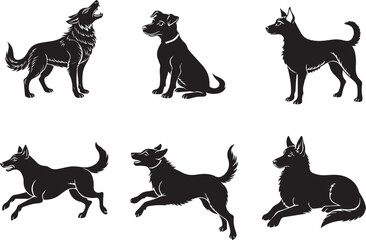 Set of black dog  silhouettes in vector illustration style