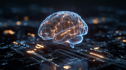 Brain illustration over circuit board background