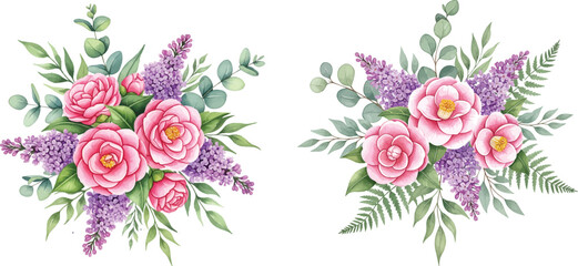 Beautiful Watercolor Floral Compositions: Camellias, Lavender & Eucalyptus