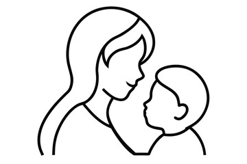 mother and baby face to face one line art