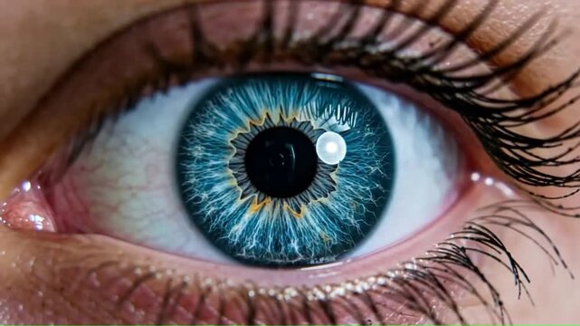 Extreme closeup of a blue human eye with intricate details