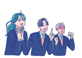 斜め上を見て感激するアニメ調の男女生徒