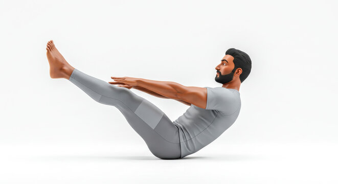 V-Sit Yoga Pose &ndash; Core Strength and Balance Exercise in Gray Outfit
Tags:
yoga pose, V-sit, core strength, balance, abdominal workout, raised arms, raised legs, gray outfit, beard, fitness, wellness, 