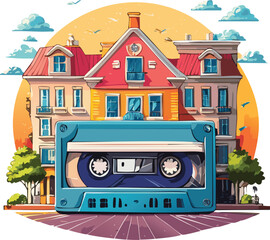 Retro Cassette Tape on a City Street