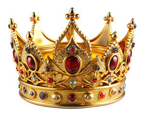 Golden royal king crown  isolated on  white background PNG.AI Generated.