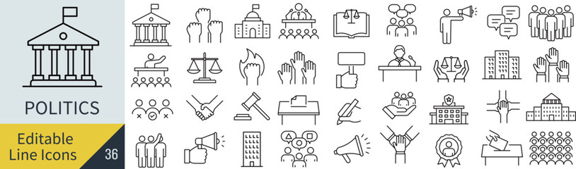 線の編集ができる政治に関するアイコンセット（アウトライン化していない）
