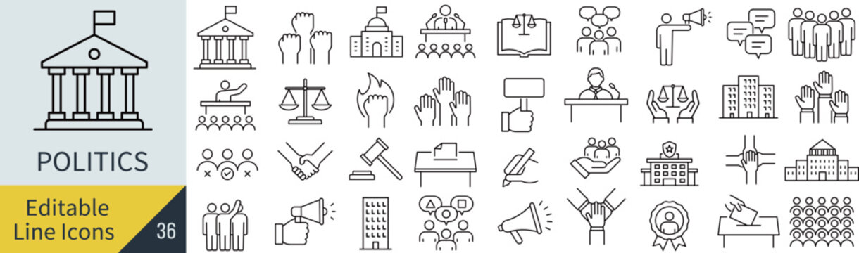 線の編集ができる政治に関するアイコンセット（アウトライン化していない）
