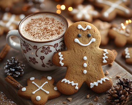 Festive gingerbread cookies and hot cocoa