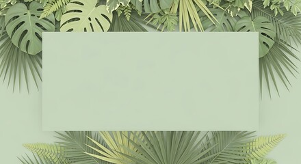 Tropical Green Leaves Frame with Blank Copy Space, Monstera and Palm Leaf Background for Text or Design
