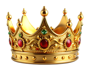 Golden royal king crown  isolated on  white background PNG.AI Generated.
