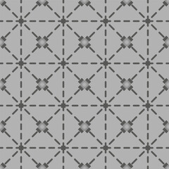 Fototapeta premium Minimalist Japanese-style geometric seamless pattern with intersecting lines and crosses, perfect for textiles, wallpapers, packaging, and modern interior decor. Isolated on grey background