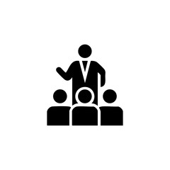 Vector logo of a mentor or business leader teaching a group, symbolizing leadership, coaching, and workplace training.