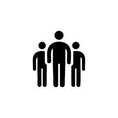 Vector logo of a father figure standing between two children, representing family, parenting, and child guidance.