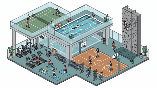 Modern Fitness Center: An Isometric Illustration