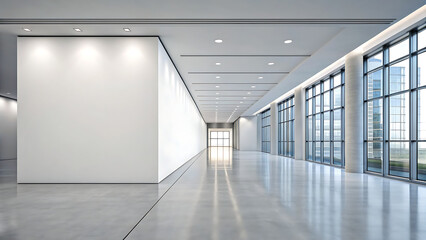 &ldquo;Modern Office Interior with Large Windows &ndash; Minimalist Hallway, Glass Doors, and City View&rdquo;