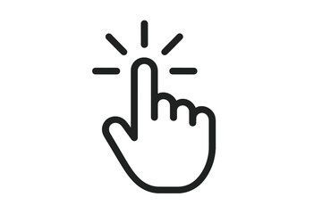 Obraz premium Hand cursor click icon. Pointer finger press button. Tapping touch screen gesture. Computer mouse click symbol. UI UX element for web design. Select, push, choose concept logo.