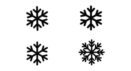 Four simple black snowflake icons on a white background for winter design