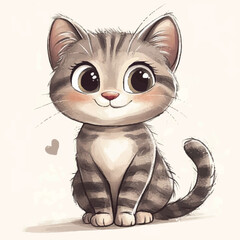 Cute Realistic Kitty with Big Eyes Isolated on White Background
