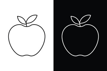 Minimalist Apple Line Drawing. Clean Fruit Icon in Black White