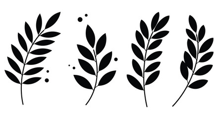 Fototapeta premium Elegant Black and White Botanical Illustration of Leafy Sprigs for Design Elements