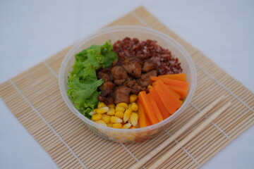 Healthy Chicken Teriyaki Rice Bowl with Fresh Vegetables