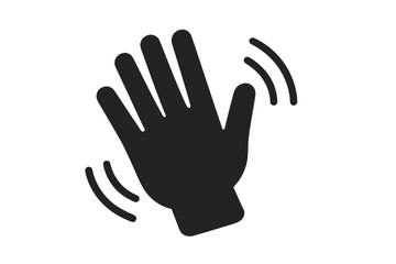 Waving hand icon. Flat sign of greeting or goodbye. Human waving palm with motion lines. Vector element. Concept for welcome or farewell. Hand gesture silhouette design.