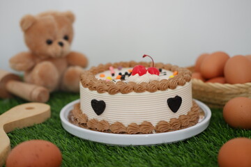 Birthday Cake with Cherries and Hearts