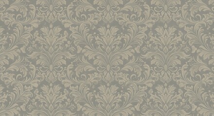Elegant vintage damask wallpaper with ornate floral patterns in rich brown and golden hues on a cream backdrop."