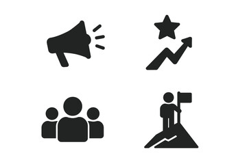 Leadership Icons Grid Solid Filled Vector Set of Leadership Qualities Megaphone Rising Star Group Leader Mountain Summit Success Achievement Vector Illustration Transparent