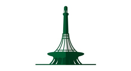 Fototapeta premium Flat-lay illustration of Minar-e-Pakistan, a prominent landmark in Lahore, Pakistan, celebrating Pakistan Independence Day with a dark-green and white color scheme
