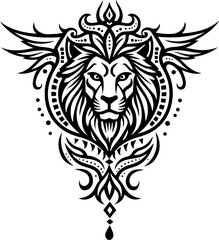 Tribal Lion with Wings and Sacred Geometry"