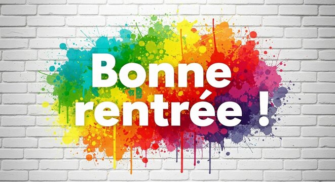 Vibrant welcome back to school concept on a textured white brick wall backdrop - Powered by Adobe