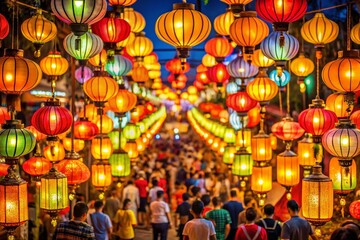 Naklejka premium Night Lantern Festival: Illuminated Cultural Traditions in Asia