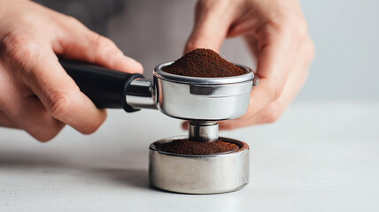Coffee grounds in portafilter espresso preparation