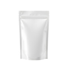 A realistic white blank foil pouch packaging. Perfect for product mockups and various food or cosmetic designs isolated on white or transparent background. PNG format.