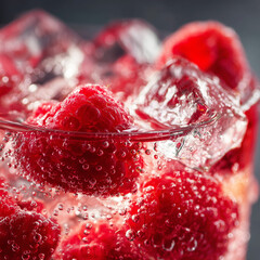 Cocktail drink with raspberries and ice