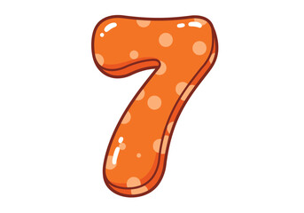 Number 7 illustration, orange polka dot design, cartoon numeral artwork, educational math symbol graphic, playful numeric decor, learning classroom art
