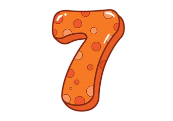 Number 7 illustration, orange polka dot design, cartoon numeral artwork, educational math symbol graphic, playful numeric decor, learning classroom art