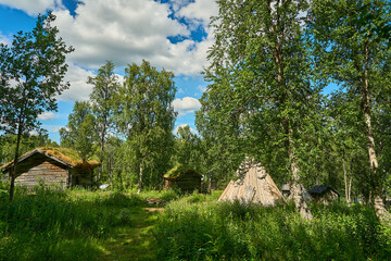 typical swedish log hut or cabin in the woods.