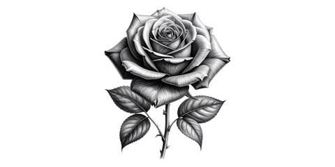 An elegant single black and white rose on a white background with a beautiful bud