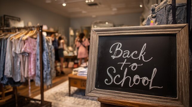 Chalkboard message amid back-to-school shopping