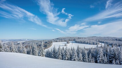 Obraz premium Icy white countryside with a vivid blue sky overhead