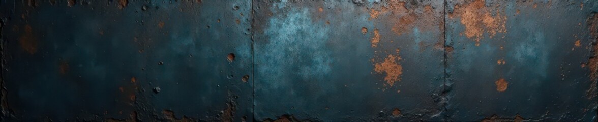 Dark, distressed metallic wall with deep grooves, gritty, metal texture