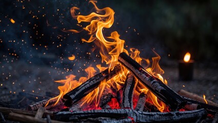 A blazing flame offers heat and light while swaying with the wind.